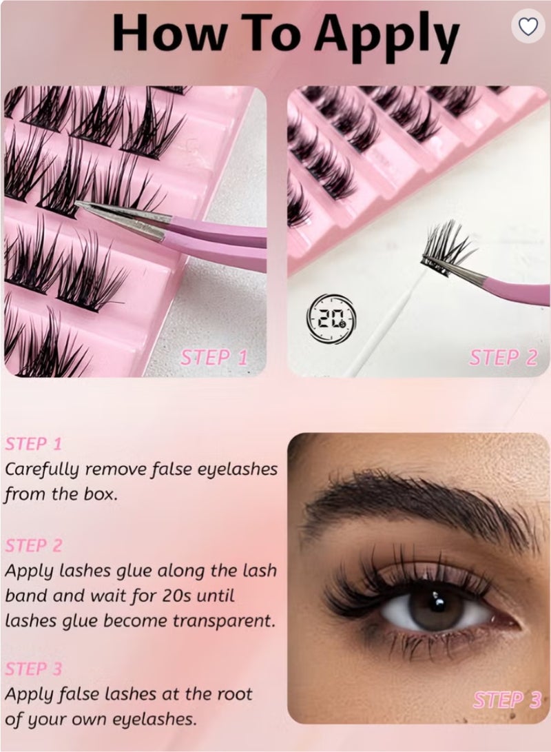 120-Pack Tufted False Eyelashes, DIY Lash Extensions for Natural Look, Reusable with Glue Bonding (Black) - Image 2