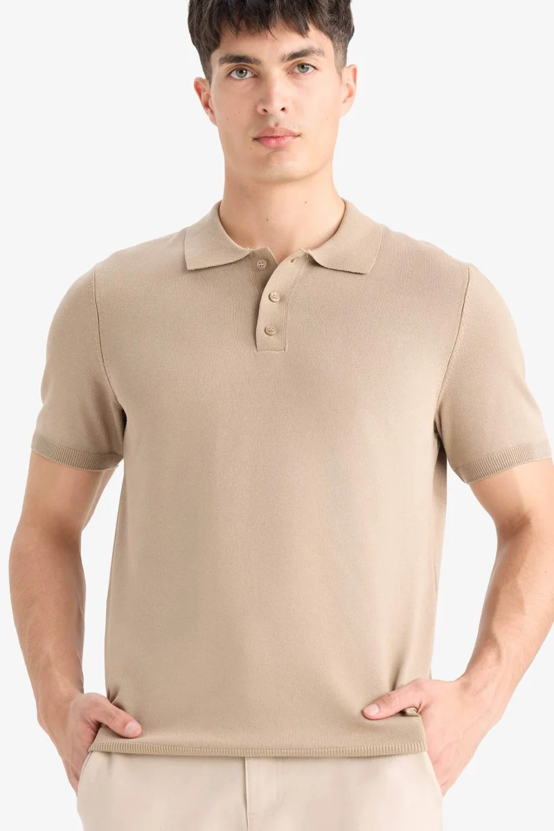 ديفاكتو Standard Fit Short Sleeve Knitwear Polo T-Shirt