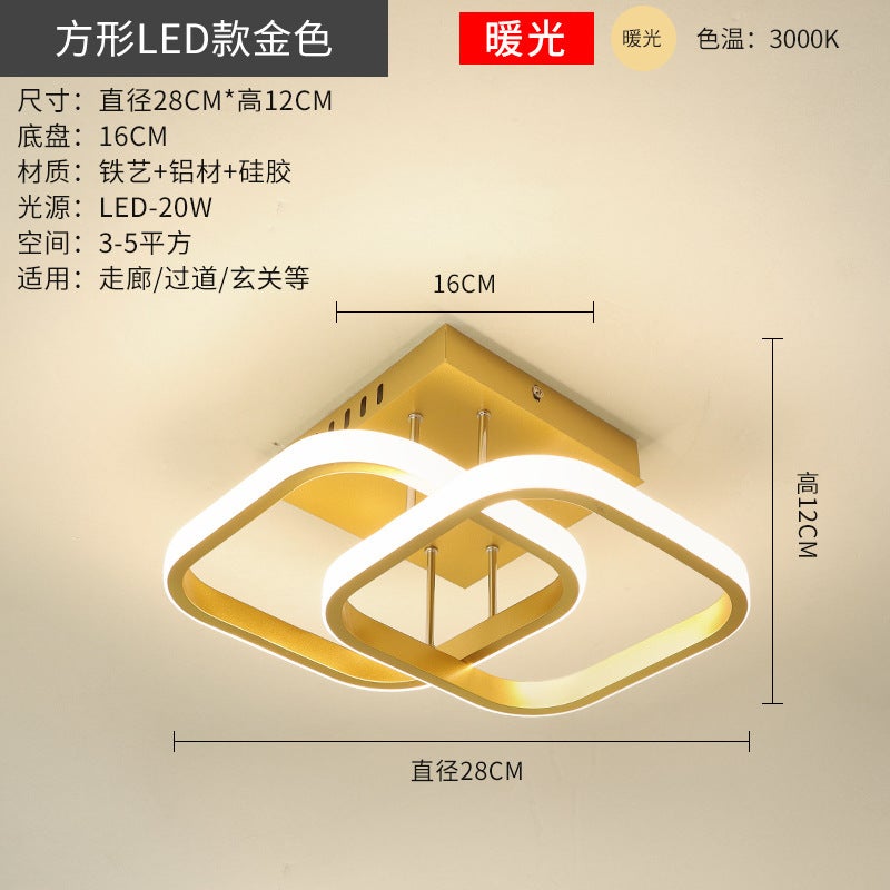 Modern LED Ceiling Light for Hallway Balcony Golden Square 