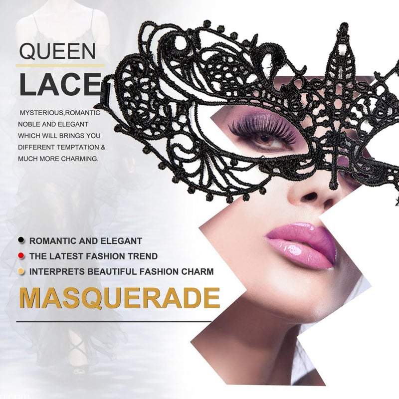 MYMENU Masquerade Mask for Women Venetian Mask For Costume Party Supply Adjustable Soft Lace Bendable Masks (Black Lace) - Image 4