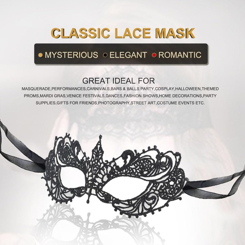 MYMENU Masquerade Mask for Women Venetian Mask For Costume Party Supply Adjustable Soft Lace Bendable Masks (Black Lace) - Image 2