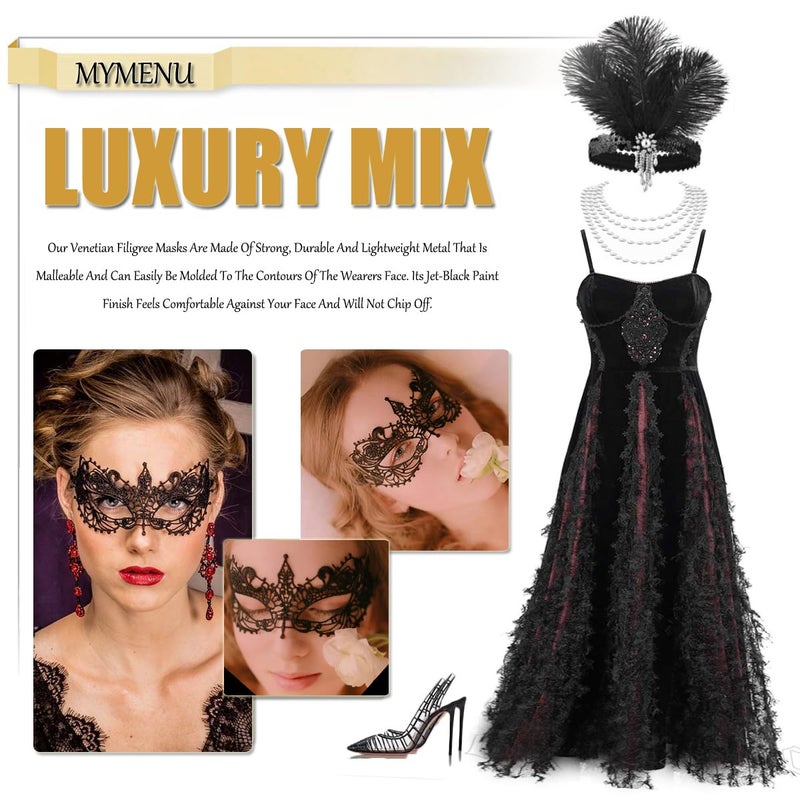 MYMENU Masquerade Mask for Women Venetian Mask For Costume Party Supply Adjustable Soft Lace Bendable Masks (Black Lace) - Image 3