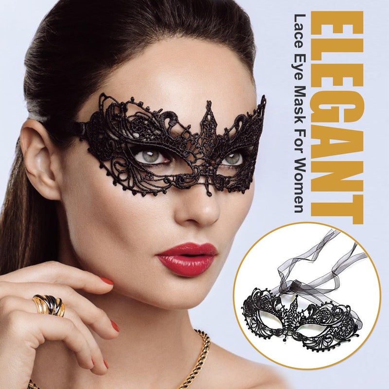 MYMENU Masquerade Mask for Women Venetian Mask For Costume Party Supply Adjustable Soft Lace Bendable Masks (Black Lace) - Image 5