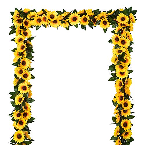 DearHouse 3 Pack Artificial Sunflower Garland Silk Sunflower Vine Artificial Flowers with Green Leaves for Wedding Table Home Decor - Image 1