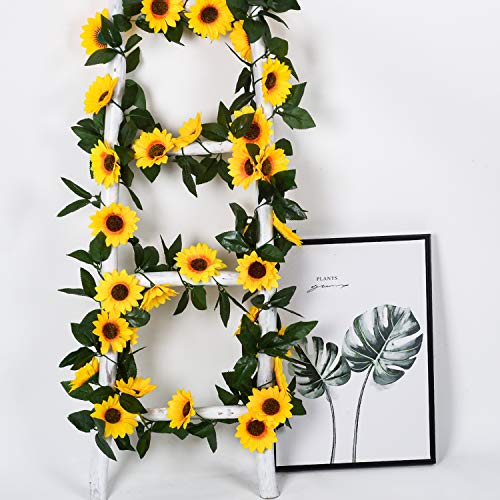 DearHouse 3 Pack Artificial Sunflower Garland Silk Sunflower Vine Artificial Flowers with Green Leaves for Wedding Table Home Decor - Image 3