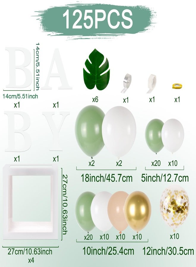 FengRise Sage Green Baby Shower Decorations - 4pcs Baby Boxes with Letters for Boy Girl, Sage Green and White Balloon Arch Kit Decor, Woodland Birthday Party Decorations 117pcs - Image 3