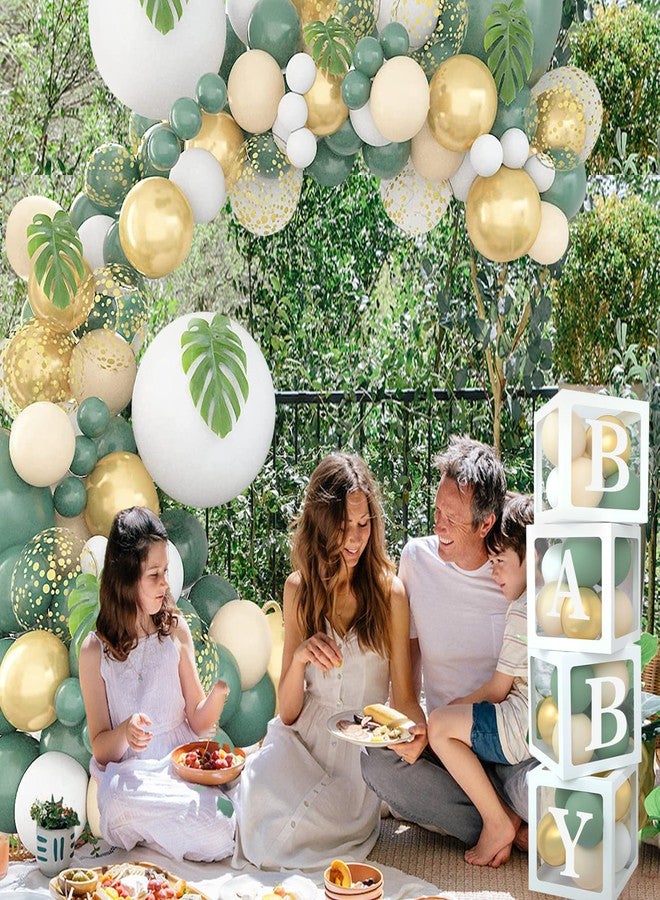 FengRise Sage Green Baby Shower Decorations - 4pcs Baby Boxes with Letters for Boy Girl, Sage Green and White Balloon Arch Kit Decor, Woodland Birthday Party Decorations 117pcs - Image 2