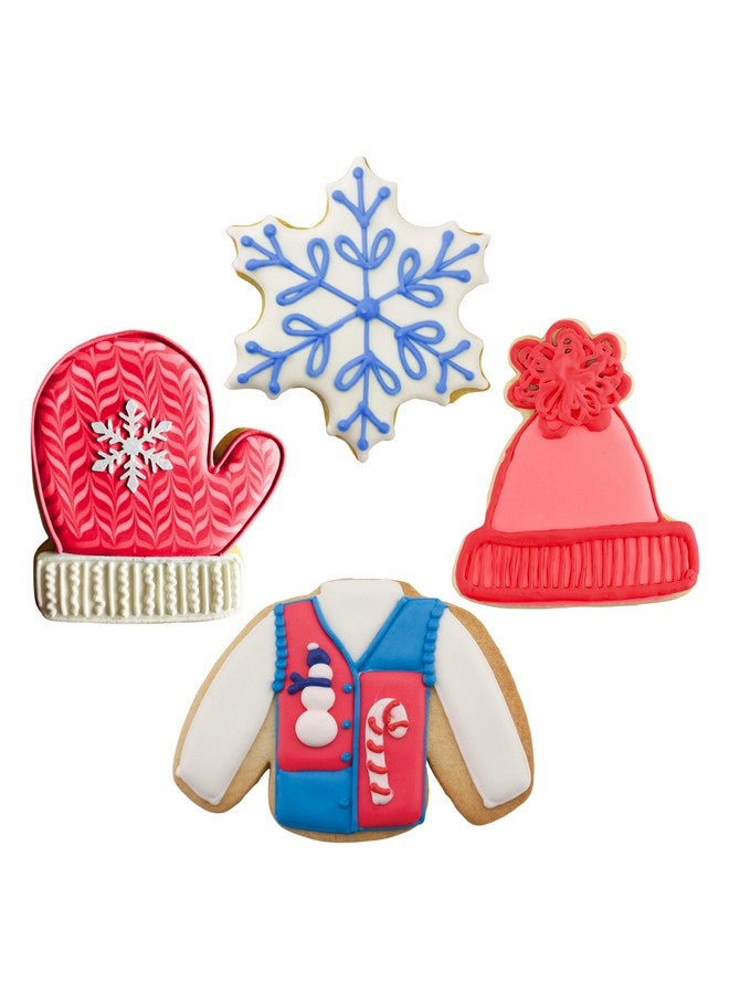 Ann Clark Cookie Cutters Winter and Christmas Cookie Cutters 4-Pc Set Made in USA by Ann Clark, Snowflake, Sweater, Mitten, Winter Hat  - Image 2