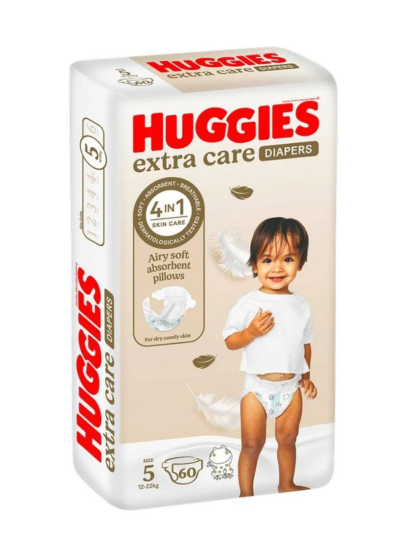 هجيز حفاضات هاجيز إكسترا كير اللاصقة لعلاج التهاب الجلد، عبوة جامبو 60 قطعة، مقاس 5، وزن 12-22 كجم - حماية لمدة 12 ساعة، معتمدة من أطباء الجلدية، تسمح بمرور الهواء - Image 2