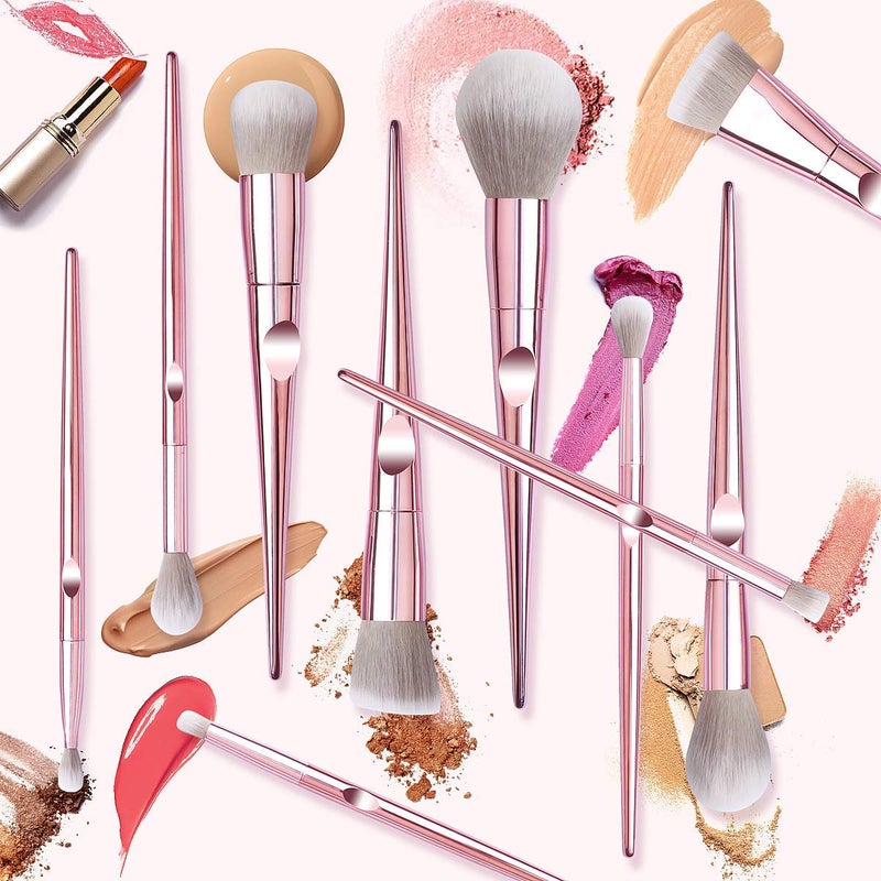 COSLUXE فرش مكياج COSLUXE مجموعة 10 قطع فرش مكياج صناعية ممتازة لظلال العيون وتحديد الوجه وإضاءة الأساس مجموعة فرش مكياج احترافية مع حقيبة تجميل للنساء باللون الوردي - Image 4