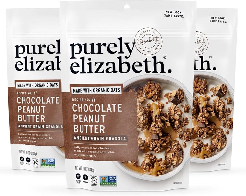Purely Elizabeth Chocolate Peanut Butter Ancient Grain Granola - Gluten-Free, Non-GMO, 10 Ounce (Pack of 3) - Image 1