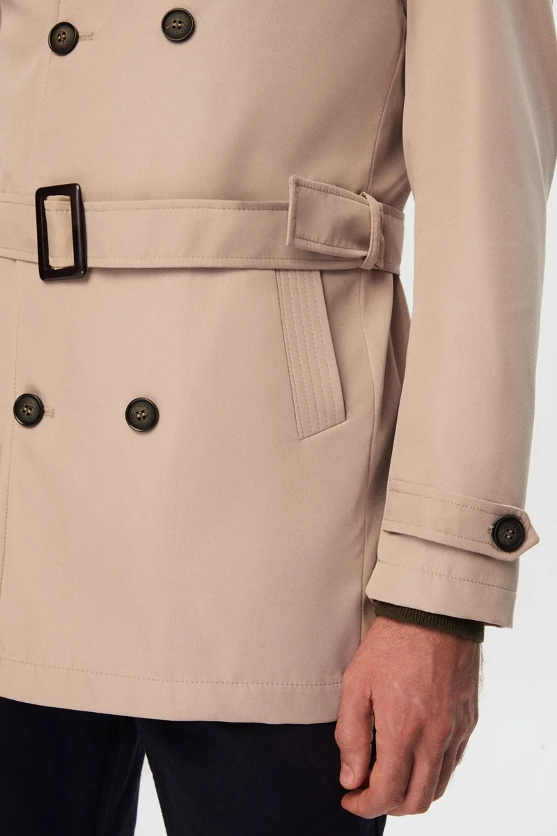 دي أس دامات Ds Damat Regular Fit Beige Epaulette Waist Belted Overcoat/Trenckot 1HF08ORT00013