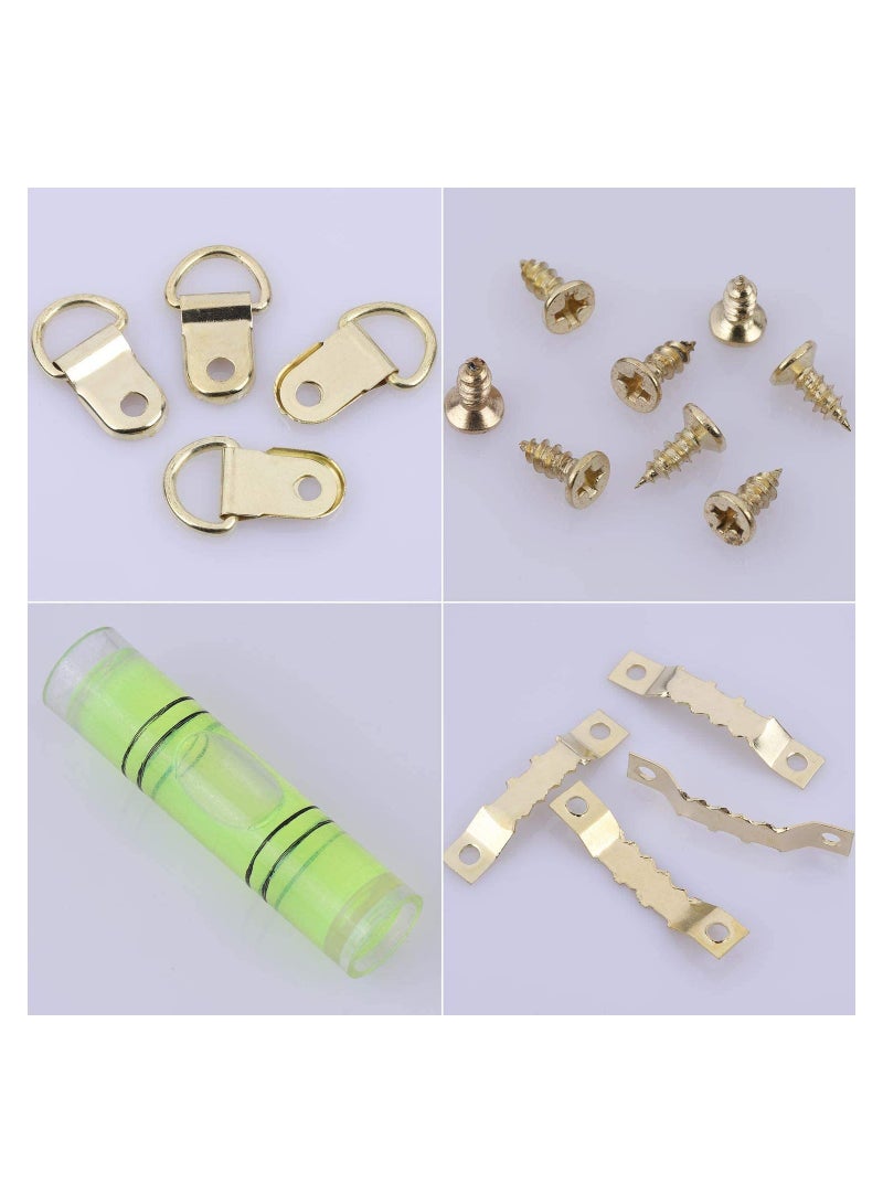 Complete Picture Hanging Kit with D Ring Sawtooth Hooks and Level 252 Pieces for Frames in Silver and Gold - Image 5