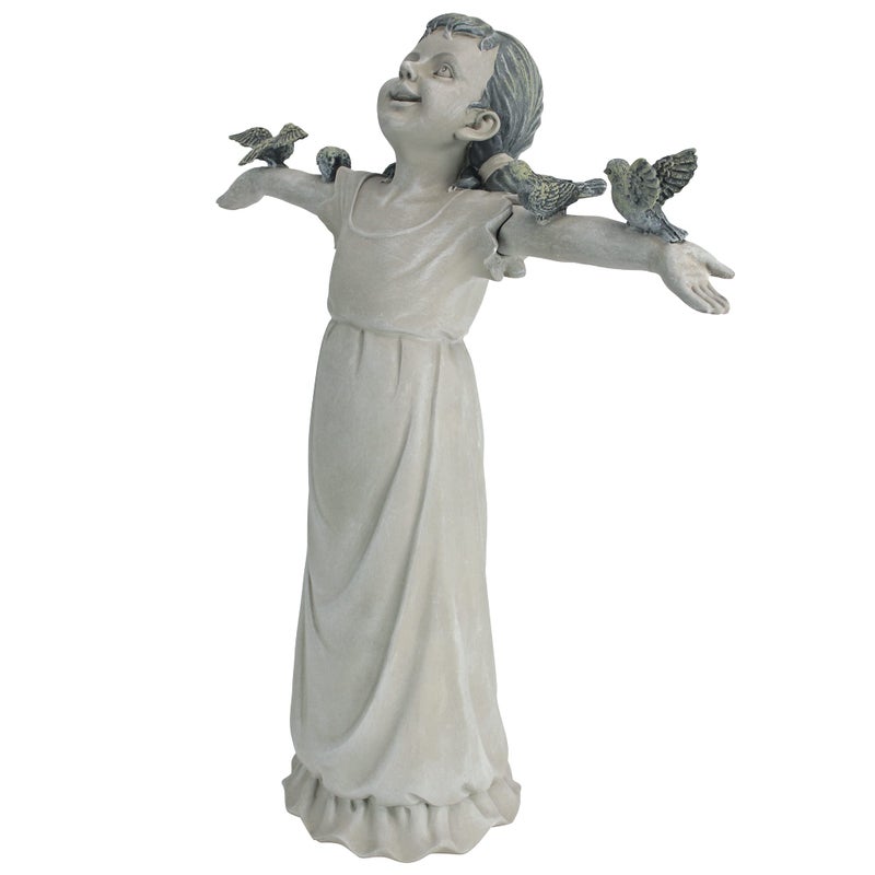 Design Toscano Basking in Glory Little Girl with Birds Outdoor Garden Statue, Medium, 16 inches tall, Cast Stone Resin, Two Tone Stone Finish - Image 5