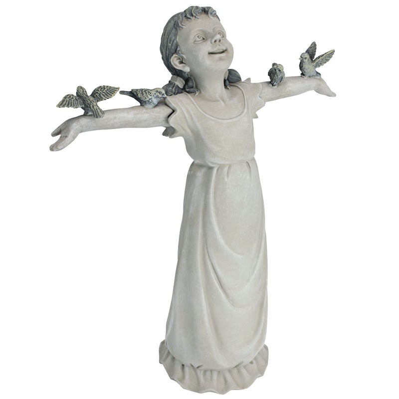 Design Toscano Basking in Glory Little Girl with Birds Outdoor Garden Statue, Medium, 16 inches tall, Cast Stone Resin, Two Tone Stone Finish - Image 2