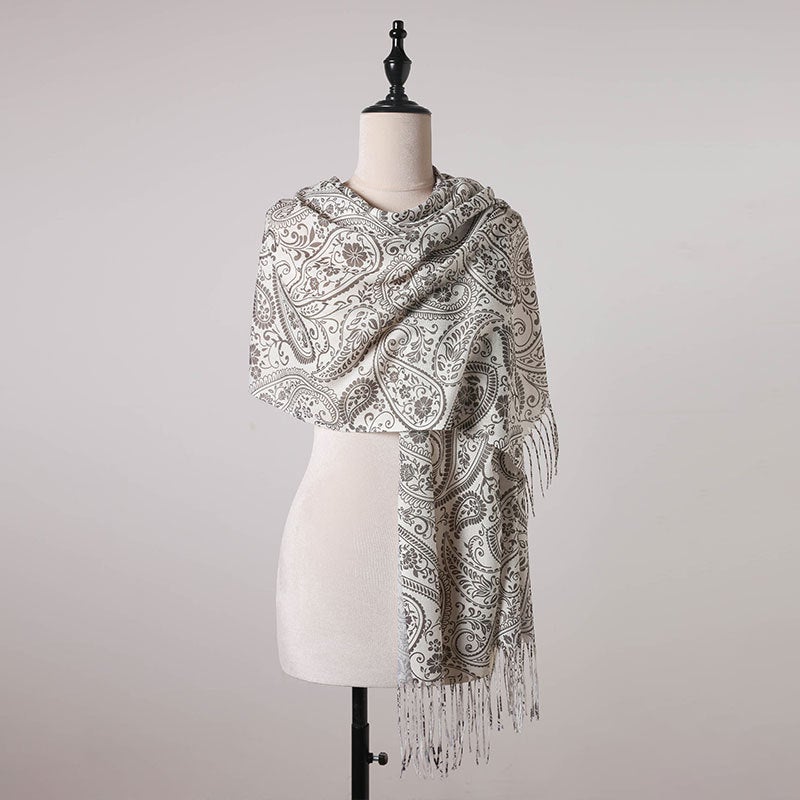 2025 Spring and Summer All-match Temperament Silk Scarf Long Scarf Cashew Flower Printed Ribbon Shawl Decorative Exterior - Image 2