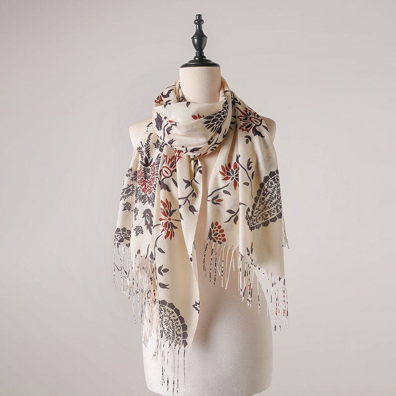 2025 Spring and Summer All-match Temperament Silk Scarf Long Scarf Cashew Flower Printed Ribbon Shawl Decorative Exterior - Image 4