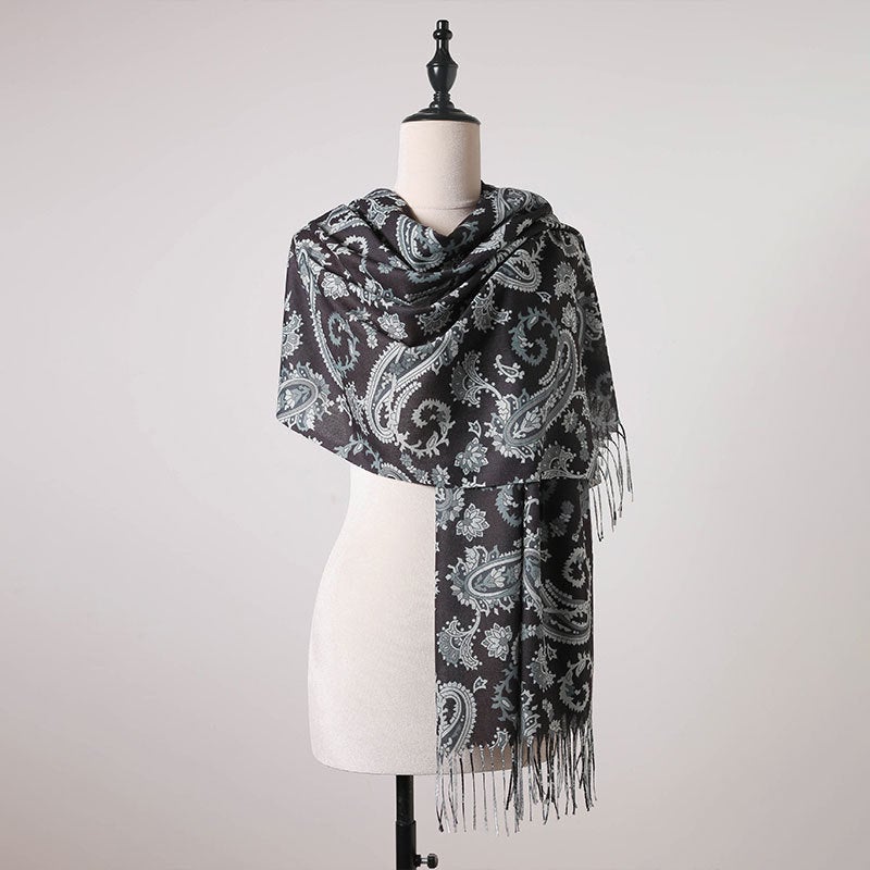 2025 Spring and Summer All-match Temperament Silk Scarf Long Scarf Cashew Flower Printed Ribbon Shawl Decorative Exterior - Image 1