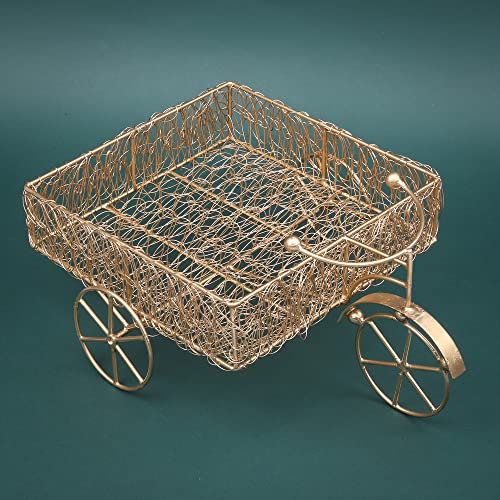 ekysa dekor metal meshwire multipurpose Cycle Hamper Fancy Basket/Tray/Platter for Packing, Gifting, Decoration - Golden (12 * 10 inch) - Image 1