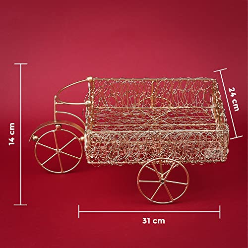 ekysa dekor metal meshwire multipurpose Cycle Hamper Fancy Basket/Tray/Platter for Packing, Gifting, Decoration - Golden (12 * 10 inch) - Image 5