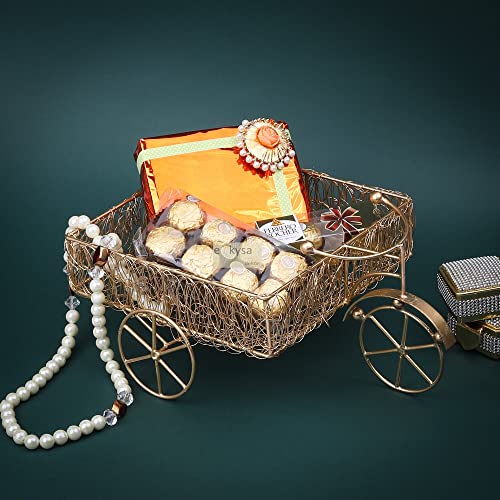 ekysa dekor metal meshwire multipurpose Cycle Hamper Fancy Basket/Tray/Platter for Packing, Gifting, Decoration - Golden (12 * 10 inch) - Image 4
