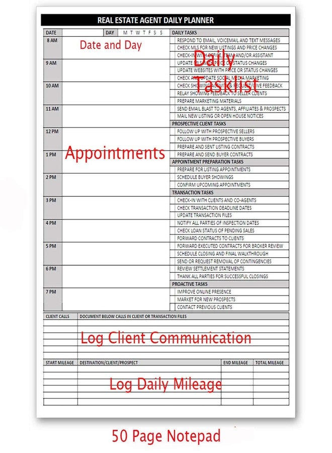 Life Charge Agent Daily Planner Notepad - Real Estate Daily Task, Call & Mileage Log (8.5 × 11) - Image 5