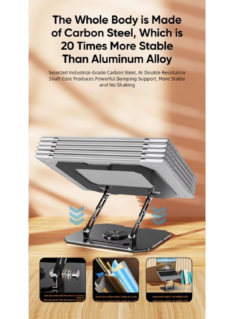 Metal Laptop Stand with 360 Degree Rotating Base, Adjustable to Comfortable Height to Relieve Neck and Shoulder Strain, Stable and Non-Slip Base Fits All Devices up to 17 Inch - Image 3