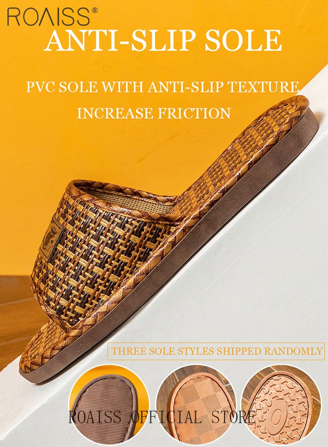 رويس صنادل داخلية للرجال والنساء مصنوعة من الخيزران والقش، مصنوعة من الكتان، غير قابلة للانزلاق ومقاومة للرائحة، مريحة، بنعل ناعم، قابلة للتهوية، مفتوحة من الأمام، لون بني - Image 5