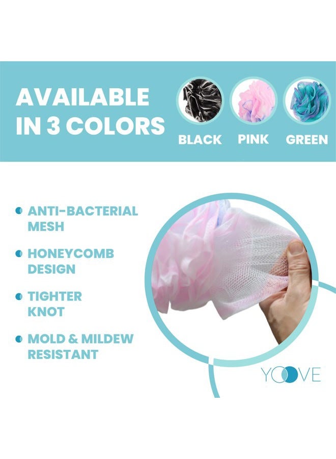 Yoove Loofah Back Scrubber w/Bamboo Charcoal Fiber Infused Bath Sponge, Wooden Handle, Luffa Pouf, Sponge Stick & Hanging Hook for Men & Women, Pink Loofah w/Handle, Loofa, Lufa Body Scrubber Stick - Image 3