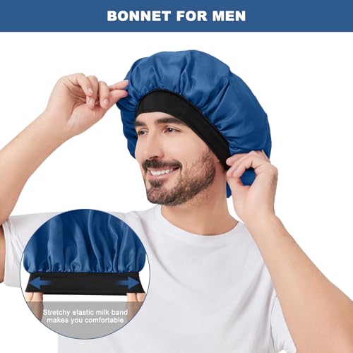 Selalu 3Pcs Satin Bonnets for Women Men, Hair Bonnet for Sleeping With Soft Elastic Band, Silk Sleep Bonnet for Curly Hair Braids(Color 03) - Image 3