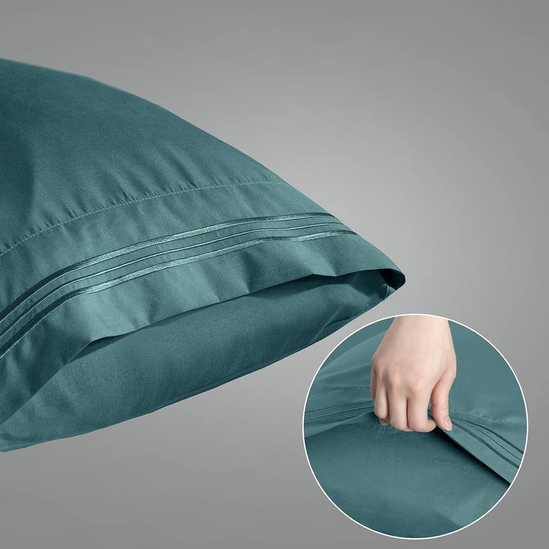 Aormenzy Microfiber Pillow Cases - Body Size Set of 2-1800 Thread Count Ultra Soft Teal Pillowcases - Wrinkle Resistant Pillow Covers with Envelope Closure - 21" x 54" - Image 2