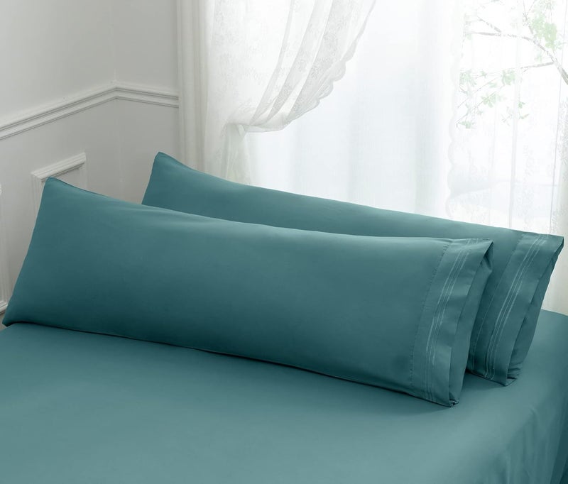 Aormenzy Microfiber Pillow Cases - Body Size Set of 2-1800 Thread Count Ultra Soft Teal Pillowcases - Wrinkle Resistant Pillow Covers with Envelope Closure - 21" x 54" - Image 1