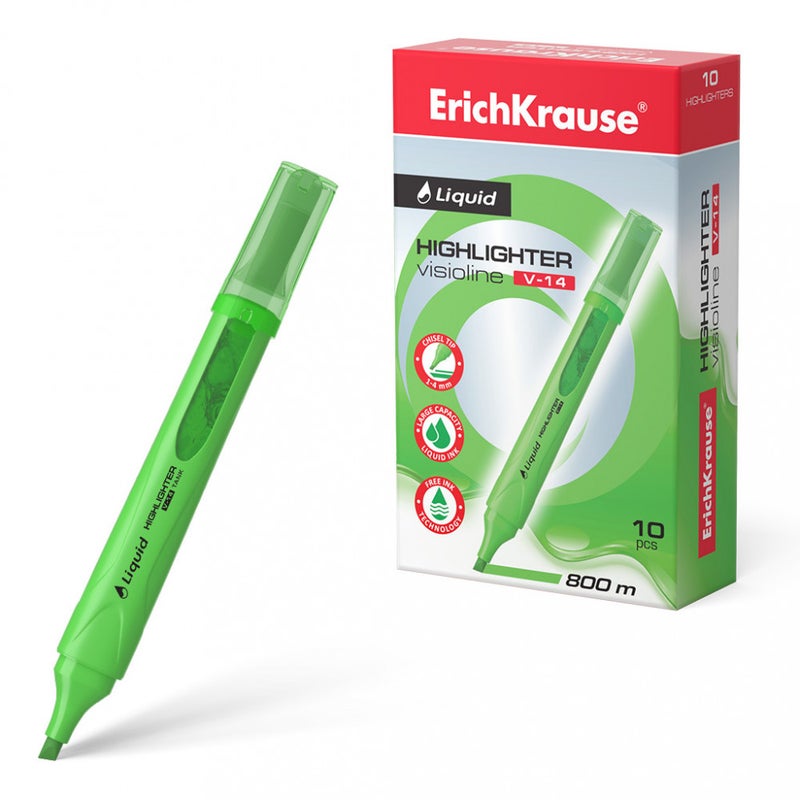 ErichKrause Liquid Highlighter Visioline V-14 Neon Green Box of 10 - Image 1