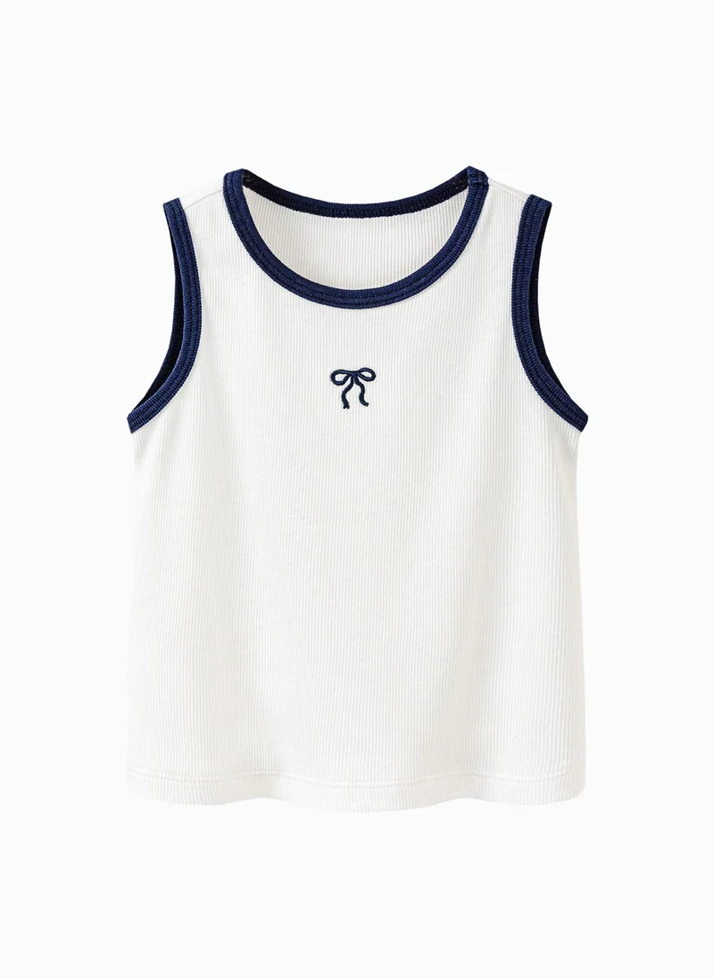 mini bala Girls Toddler Cute Bow Embroidered Crew Neck Sleeveless Vest Soft Breathable Lightweight Comfortable Summer New Style Casual Daily Wear Baby Girl's Fashion Vest