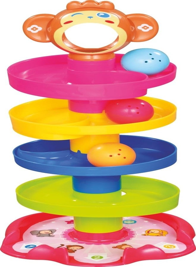 BLISSBORN Monkey Ball Drop Toy for Babies and Toddlers | New 5 Layer Tower Run with Swirling Ramps and 3 Puzzle Rattle Balls | Best Educational Development Toy Set for Kids - Image 1
