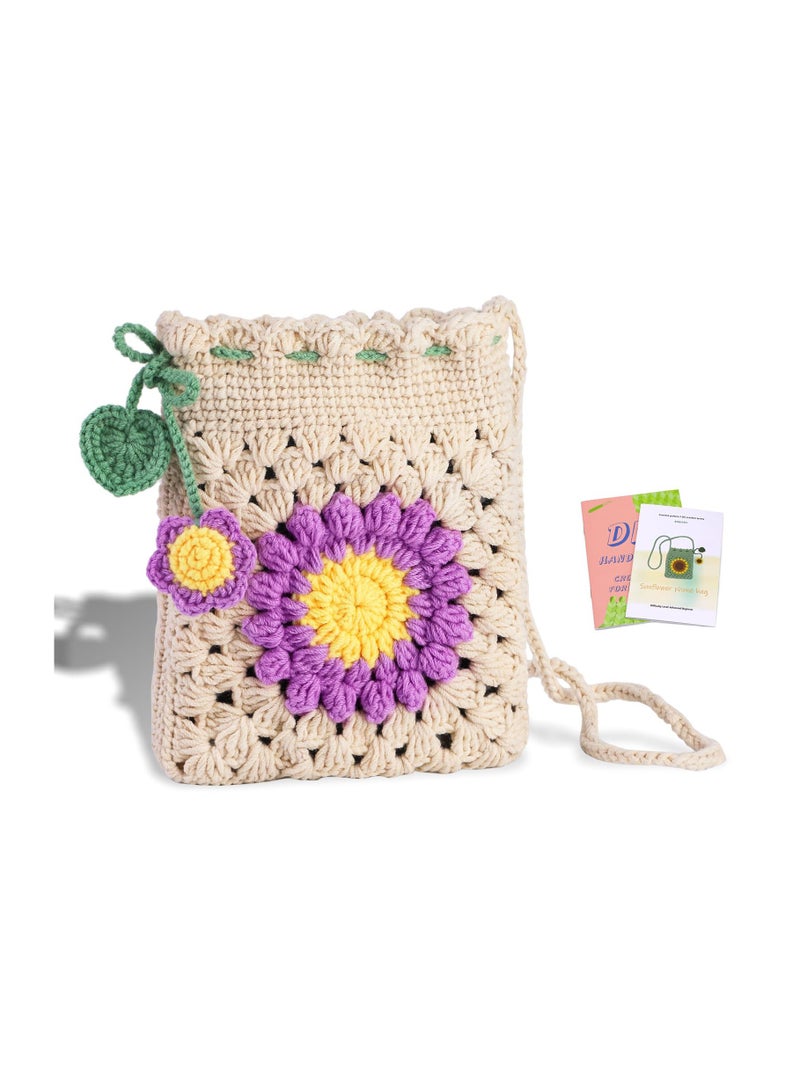 Beginners Crochet Kit, Crochet Kit for Beginners Adult, Crochet Starter Kit Include Crochet Hooks and Crochet Knitting Supplies,Crochet Kit for Beginners, Beige with Purple Flower