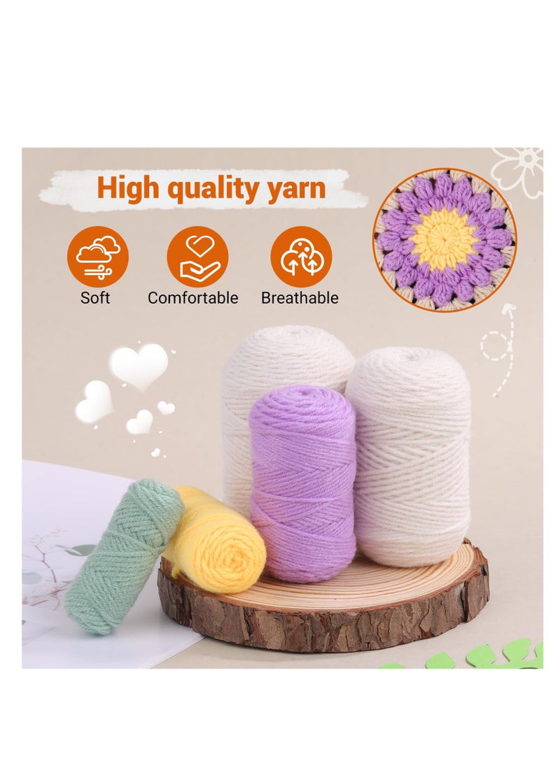 Beginners Crochet Kit, Crochet Kit for Beginners Adult, Crochet Starter Kit Include Crochet Hooks and Crochet Knitting Supplies,Crochet Kit for Beginners, Beige with Purple Flower