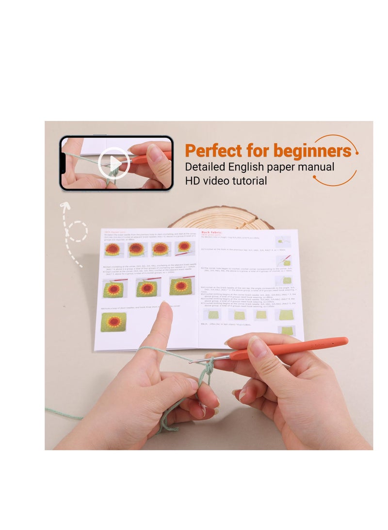 Beginners Crochet Kit, Crochet Kit for Beginners Adult, Crochet Starter Kit Include Crochet Hooks and Crochet Knitting Supplies,Crochet Kit for Beginners, Beige with Purple Flower