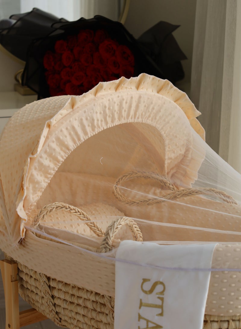 Moses basket beige baby cradle with rocking stand  - Image 3