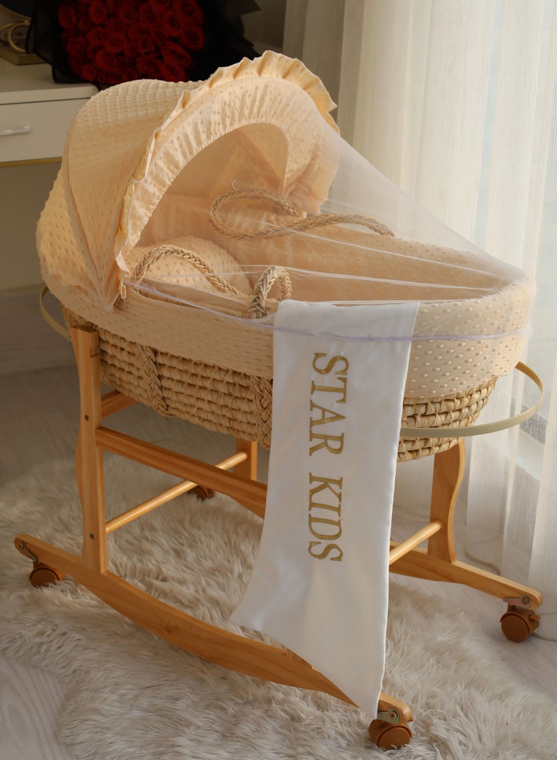 Moses basket beige baby cradle with rocking stand  - Image 1