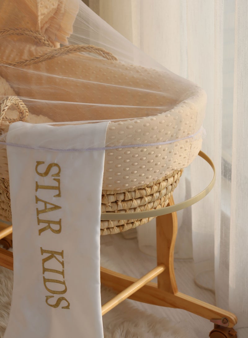 Moses basket beige baby cradle with rocking stand  - Image 2