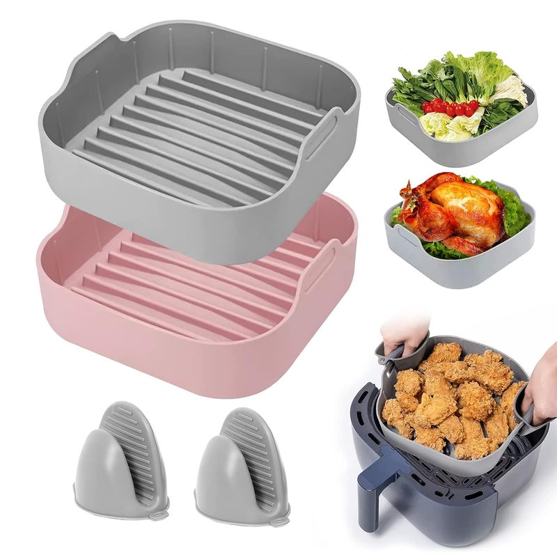OYANGXQ Air Fryer Silicone Liners 2 Pcs 81 inch Square Air Fryer Accessories for 6 Qt or Bigger Air Fryer Baskets Foodgrade Reusable Thick Air Fryer Liners with 2 Sets Heatproof Gloves