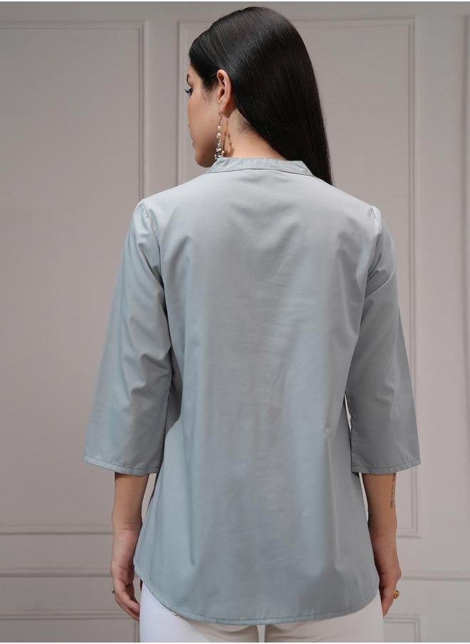 Vishudh - Women Elegant Grey Embroidered Peplum Top by Styli - Image 1
