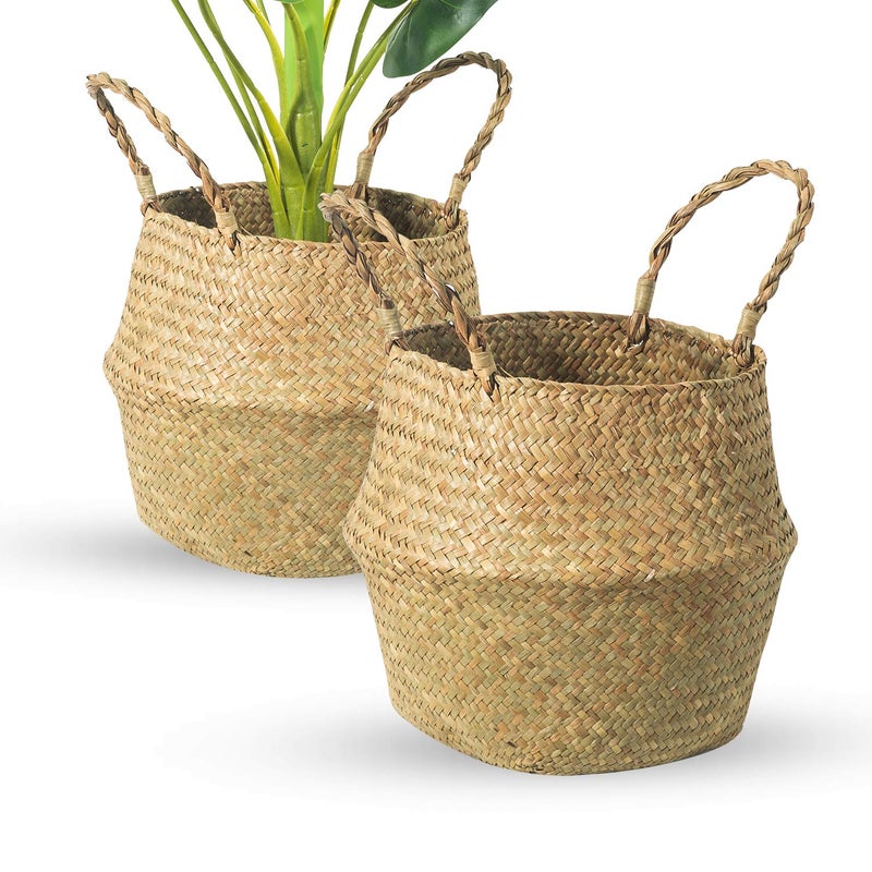 Seagrass Belly Basket Set of 2 Woven Plant Pot Holder Handmade Home Decor for Storage Plants Picnic Grocery Large126 x 1102 inch