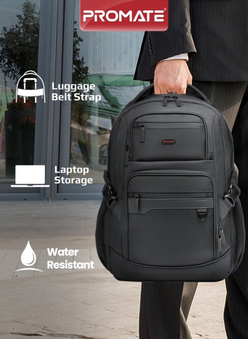 Promate SecureStorage™  Bag, a Lightweight 15.6-inch Laptop Backpack with Secure Zippers, Adjustable Straps, Water Resistance and Durable Finish for MacBook Air, iPad, Dell XPS 13, ElitePack-Lite Black - Image 1