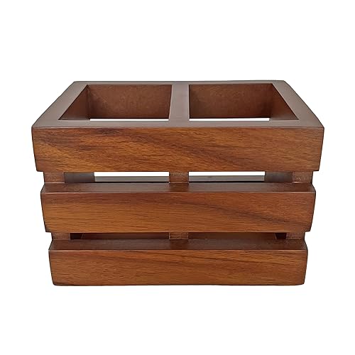 Ritwika's Wooden Spoons Cutlery Stand and Tissue Holder With Two Compartment | Multipurpose Kitchen Rack and Dining Table Spoons Holder | Size (LWH) - 10.50 x 15.50 x 10 cm, Set of 1 (Brown) - Image 4