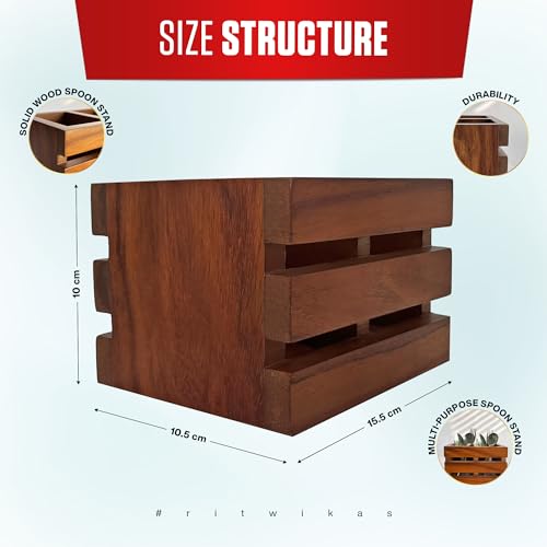 Ritwika's Wooden Spoons Cutlery Stand and Tissue Holder With Two Compartment | Multipurpose Kitchen Rack and Dining Table Spoons Holder | Size (LWH) - 10.50 x 15.50 x 10 cm, Set of 1 (Brown) - Image 3
