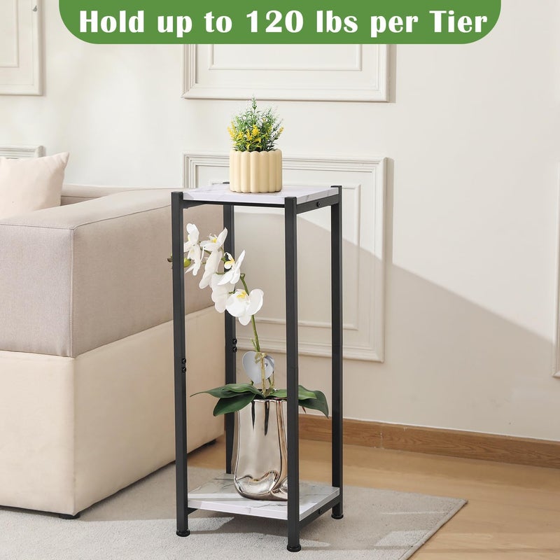 Dipion Tall Plant Stand Indoor,31 Inch Plant Stands,2 Tier Metal Plant Stand with Heavy Duty Wood,Marble White and Black - Image 3