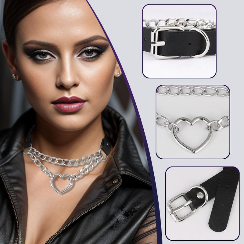 MILAKOO Cool Love Heart PU Leather Collar Necklace Costume Jewelry Punk Choker Necklace for Women - Image 2