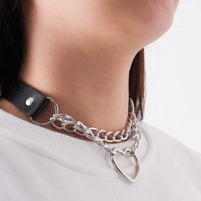 MILAKOO Cool Love Heart PU Leather Collar Necklace Costume Jewelry Punk Choker Necklace for Women - Image 4